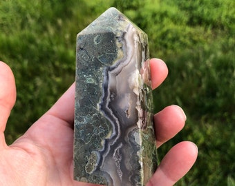 AAA Moss Agate Tower, High Grade Moss Agate, Druzy Moss Agate, Moss Agate Point, Moss Agate Obelisk, Crystal Tower, Crystal Point