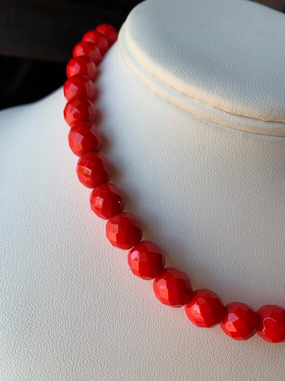 Vintage, Candy Apple Red, Glass Beaded Choker Nec… - image 7