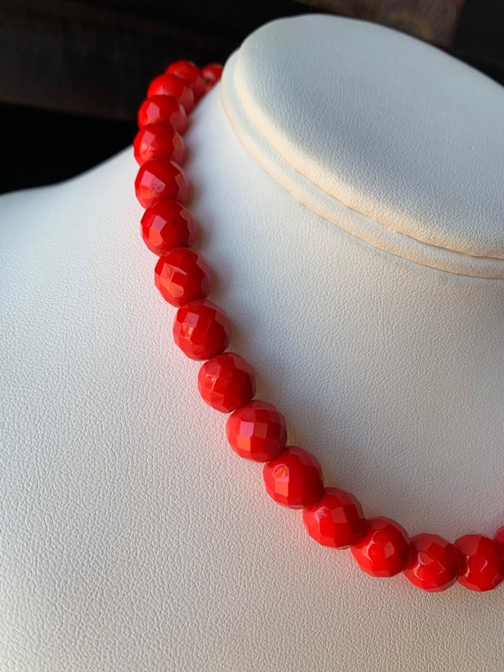 Vintage, Candy Apple Red, Glass Beaded Choker Nec… - image 3