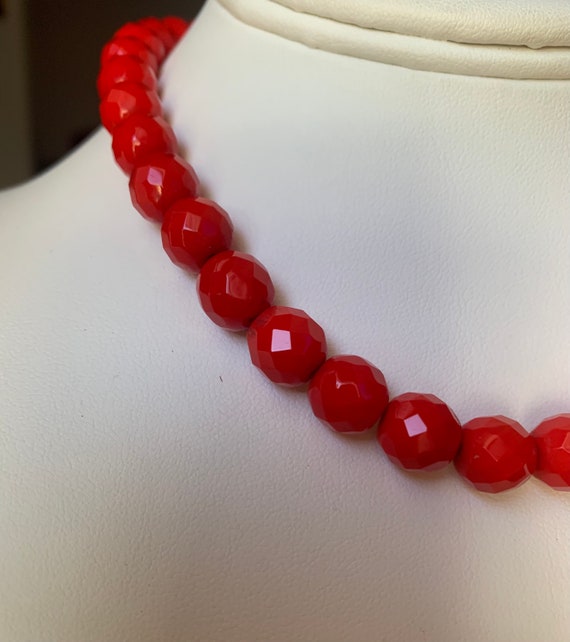 Vintage, Candy Apple Red, Glass Beaded Choker Nec… - image 9