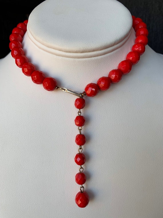 Vintage, Candy Apple Red, Glass Beaded Choker Nec… - image 5
