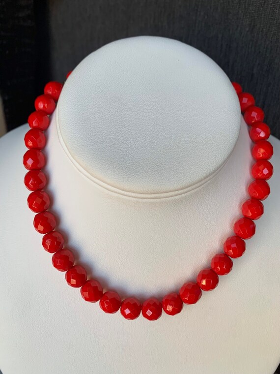 Vintage, Candy Apple Red, Glass Beaded Choker Nec… - image 2