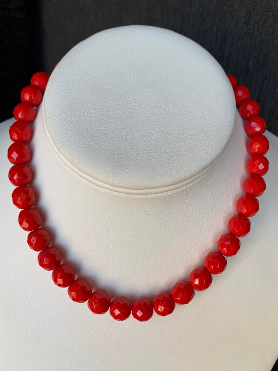Vintage, Candy Apple Red, Glass Beaded Choker Nec… - image 8