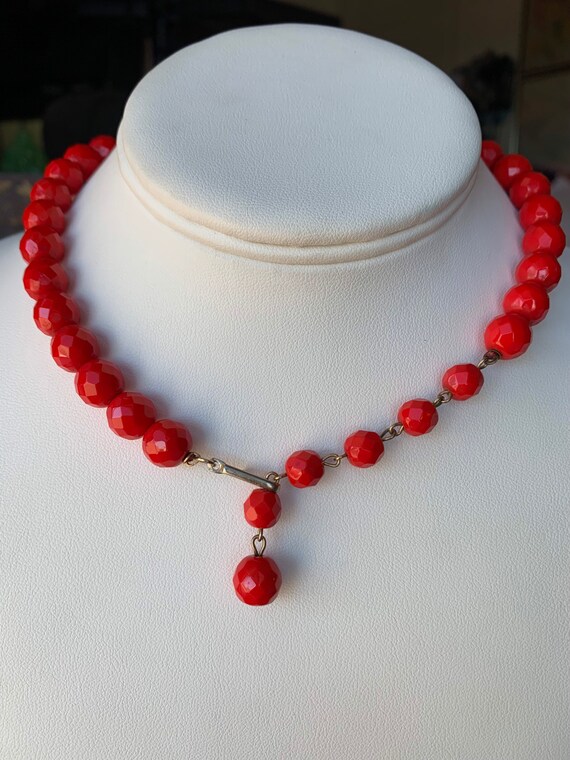 Vintage, Candy Apple Red, Glass Beaded Choker Nec… - image 6
