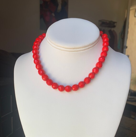 Vintage, Candy Apple Red, Glass Beaded Choker Nec… - image 1