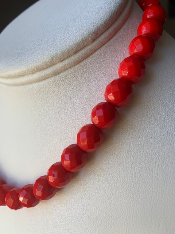 Vintage, Candy Apple Red, Glass Beaded Choker Nec… - image 4