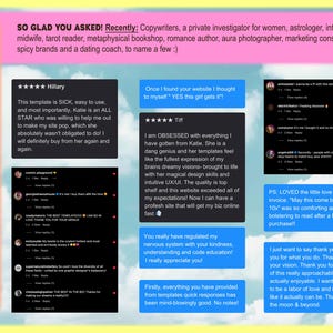 May include: A promotional image with a pink and black yin-yang symbol and the text "WHO BUYS MY TEMPLATES??" on a yellow background. The image includes customer testimonials and a list of services.