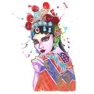 Original Watercolor Painting / Asian Art / Beijing Opera Art / Chinese Culture / Japanese / Geisha / Giclée Art Print / 8x10 / 11x14