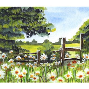 Original Watercolor Art  / Flowery Field / Flowers / Landscape / Painting Giclée Art Print / 5x7 / 8x10 / 11x14