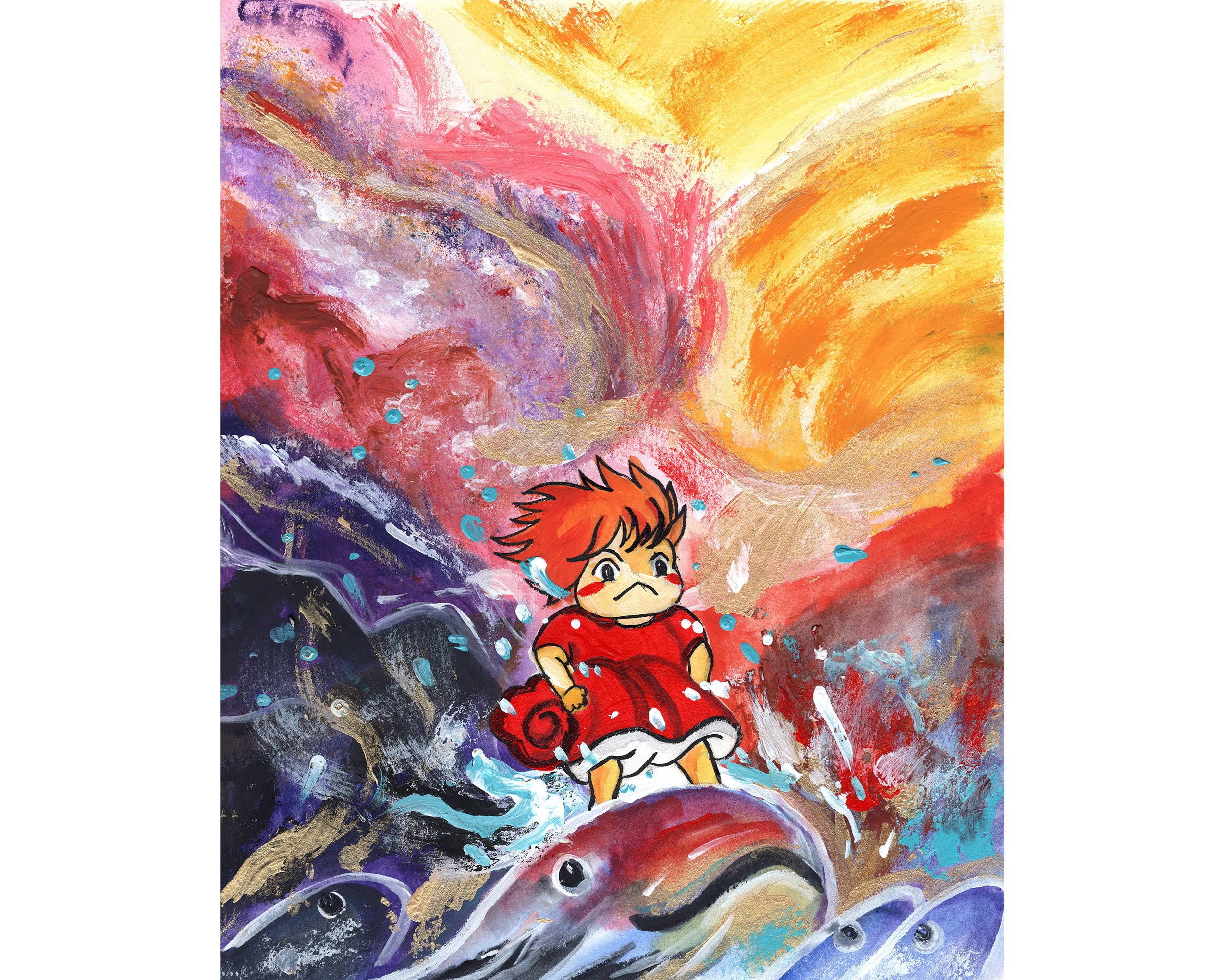 Original Watercolor Art / Ponyo / Ocean / Studio Ghibli / - Etsy