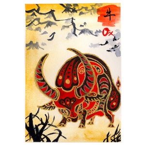 Original Watercolor Painting / Year of the Ox / Zodiac Art / Asian Art / Giclée Art Print / 5x7 / 8x10 / 11x14