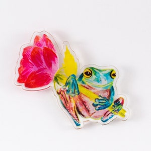 Flower frog pin, Frog Pin, Cute Frog Pin, Acrylic Pin, Acrylic Pin Badge, Pin