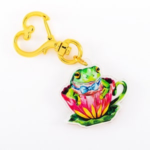 Frog Keychain, Cute Acrylic Keychain, Acrylic charm, Frog Charm, Tree Frog Keychain, Teacup Frog Keychain