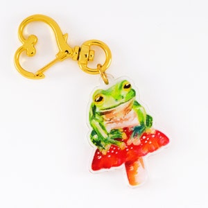 Frog Keychain, Cute Acrylic Keychain, Acrylic charm, Frog Charm, Tree Frog Keychain, Mushroom Frog Keychain
