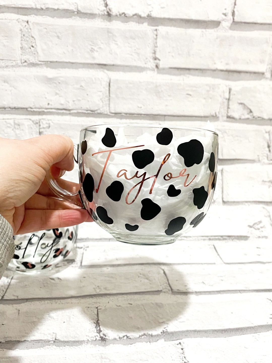 Cow Print Mug, Animal Print Mug, Glass Mug, Mug & Coaster, Personalised Mug, Personalised Cow