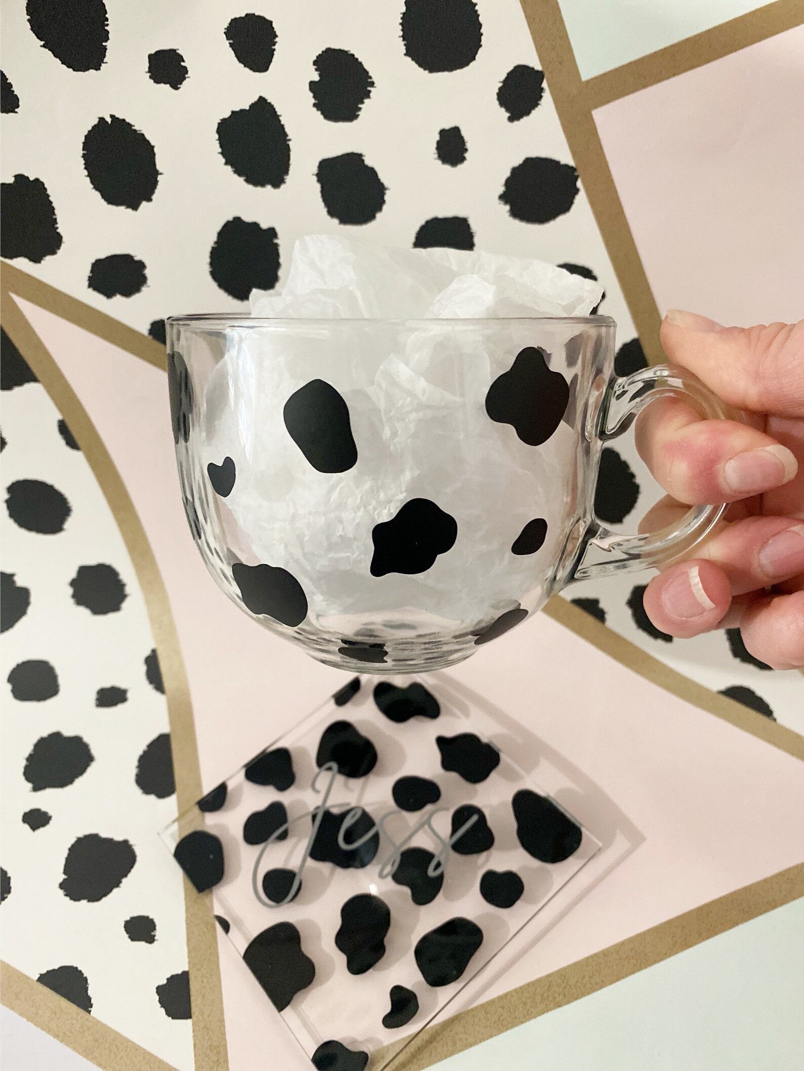 Cow print mug Animal print mug Glass mug Mug & coaster Etsy