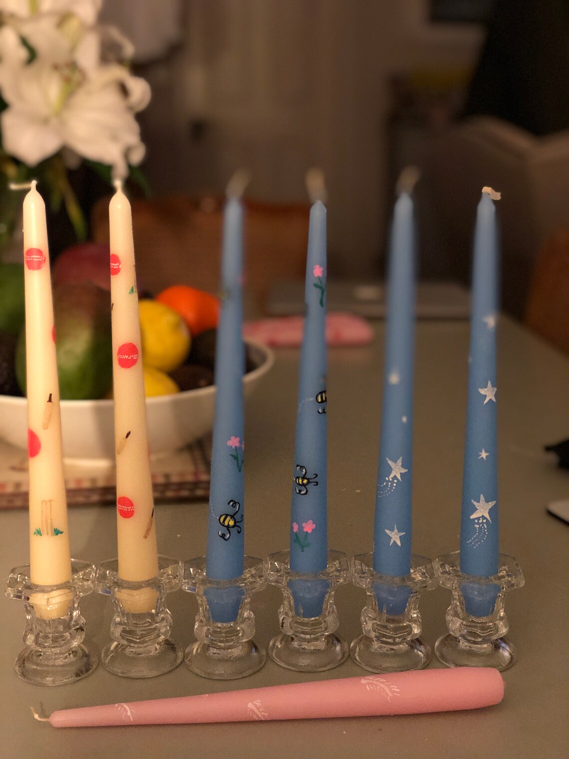 Hand painted taper/ dinner candles blue with shooting starts Etsy
