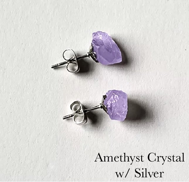 Natural Amethyst Crystal Earrings Etsy