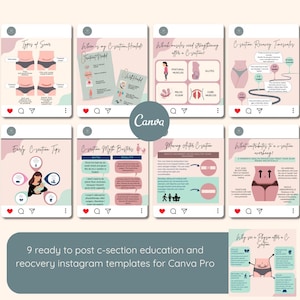 Modelli Instagram per il recupero dal taglio cesareo da utilizzare con Canva Pro / Modelli per la salute pelvica / Modelli per il recupero postnatale