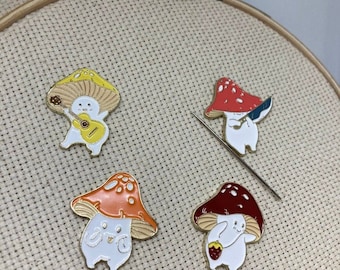 Enamel Mushroom Needle Pendant| Magnetic Needle Minder | Needle Nanny | Keeper | Cover Minder | Magnetic Lapel Pin | Fun Fridge Magnet