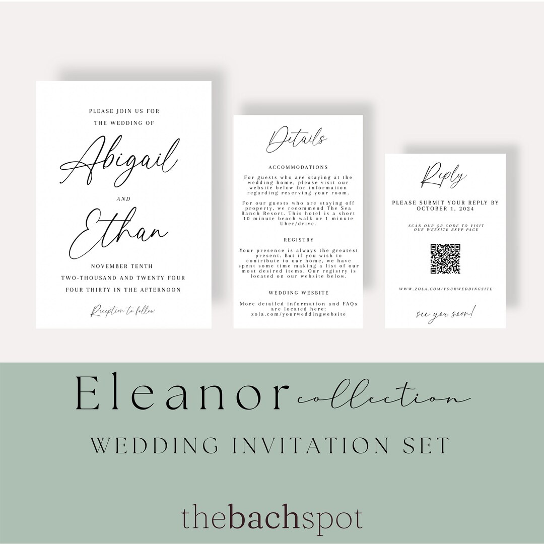 Eleanor Collection: Wedding Invitation Set, Printable Wedding ...