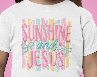 Sunshine and Jesus-jeugdshirt, christelijk T-shirt meisjes, op geloof gebaseerd kinderT-shirt, shirt paaskerk, christelijk cadeau voor kinderen
