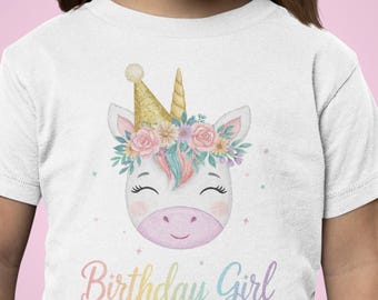 Shirt verjaardag meisje eenhoorn, verjaardagsshirt meisjes, schattige pastel regenboog bloemen eenhoorn feest T-shirt, verjaardagsoutfit