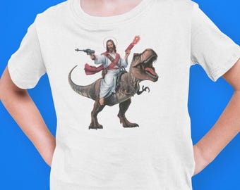 Christelijk dinosaurus jeugdshirt, grappig Jezus Dino-T-shirt voor kinderen, op geloof gebaseerd T-Rex-shirt, kerkcadeau voor jongens, meisjes