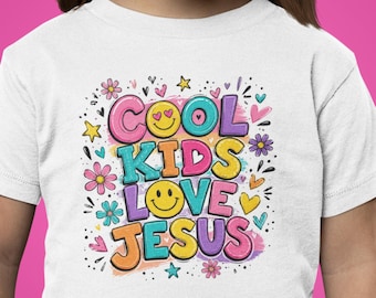 Christelijk kindershirt Cool Kids Love Jesus T-shirt, op geloof gebaseerd jeugd-T-shirt, christelijk cadeau voor meisjes, shirt kerkkamp