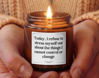 Candela "Rifiuta lo stress", regalo antistress, candela di soia per la cura di sé, regalo incoraggiante, candela motivazionale per lei