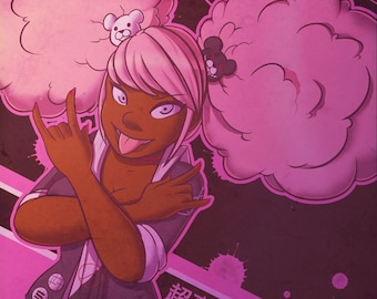 Afro Junko Enoshima Poster - Danganronpa, Anime, Gamer, Black, Cute, Kawaii, Monokuma
