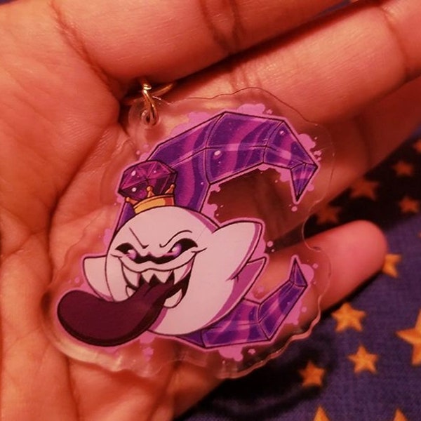 King Boo Charm - Mario Luigi's Mansion Dark Moon Ghost Spooky Gamer Cute Kawaii Anime Nerdy Keychain