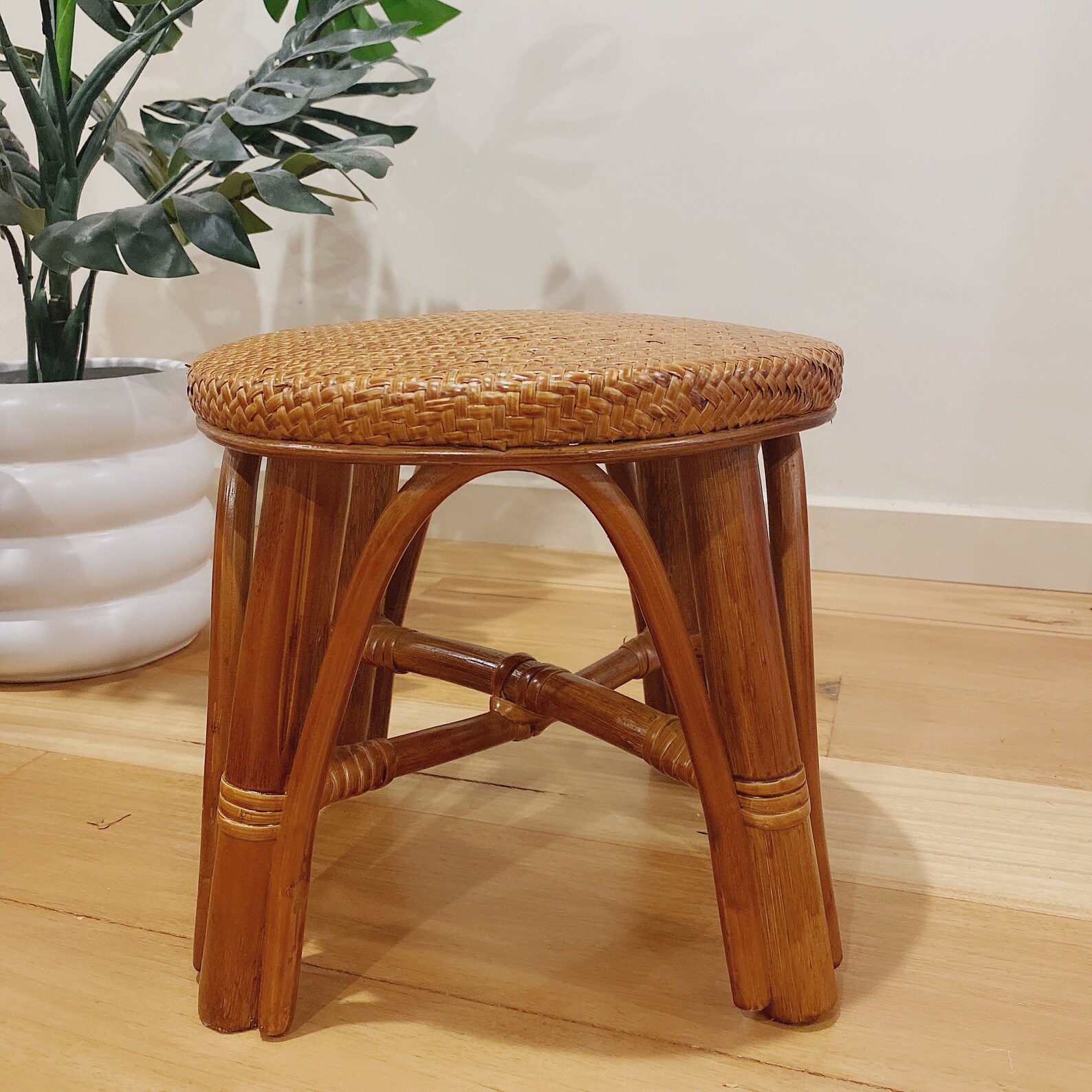 Handmade Boho Round Rattan Stool Rattan Plant Stand Boho Decor Etsy