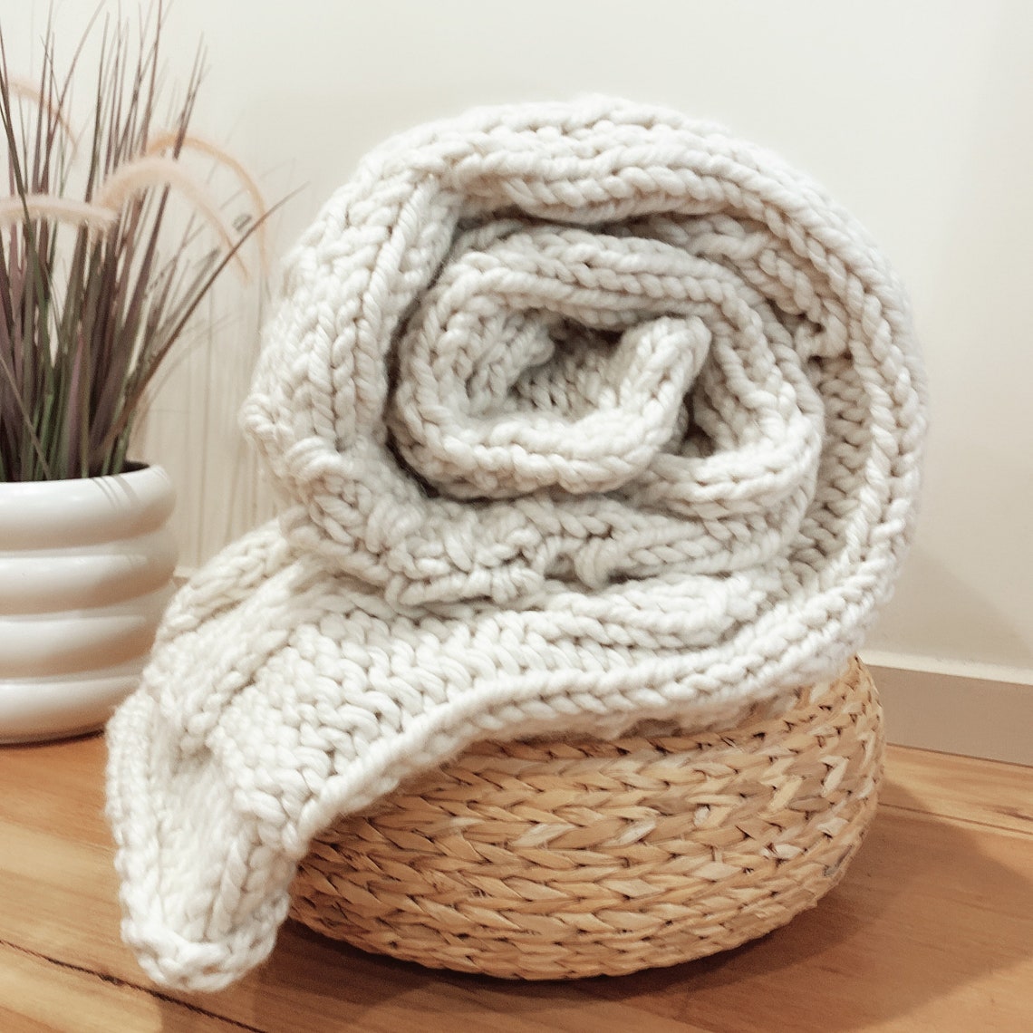 Ivory Handmade Chunky Knit Blanket Throw Cosy Soft Weighted | Etsy