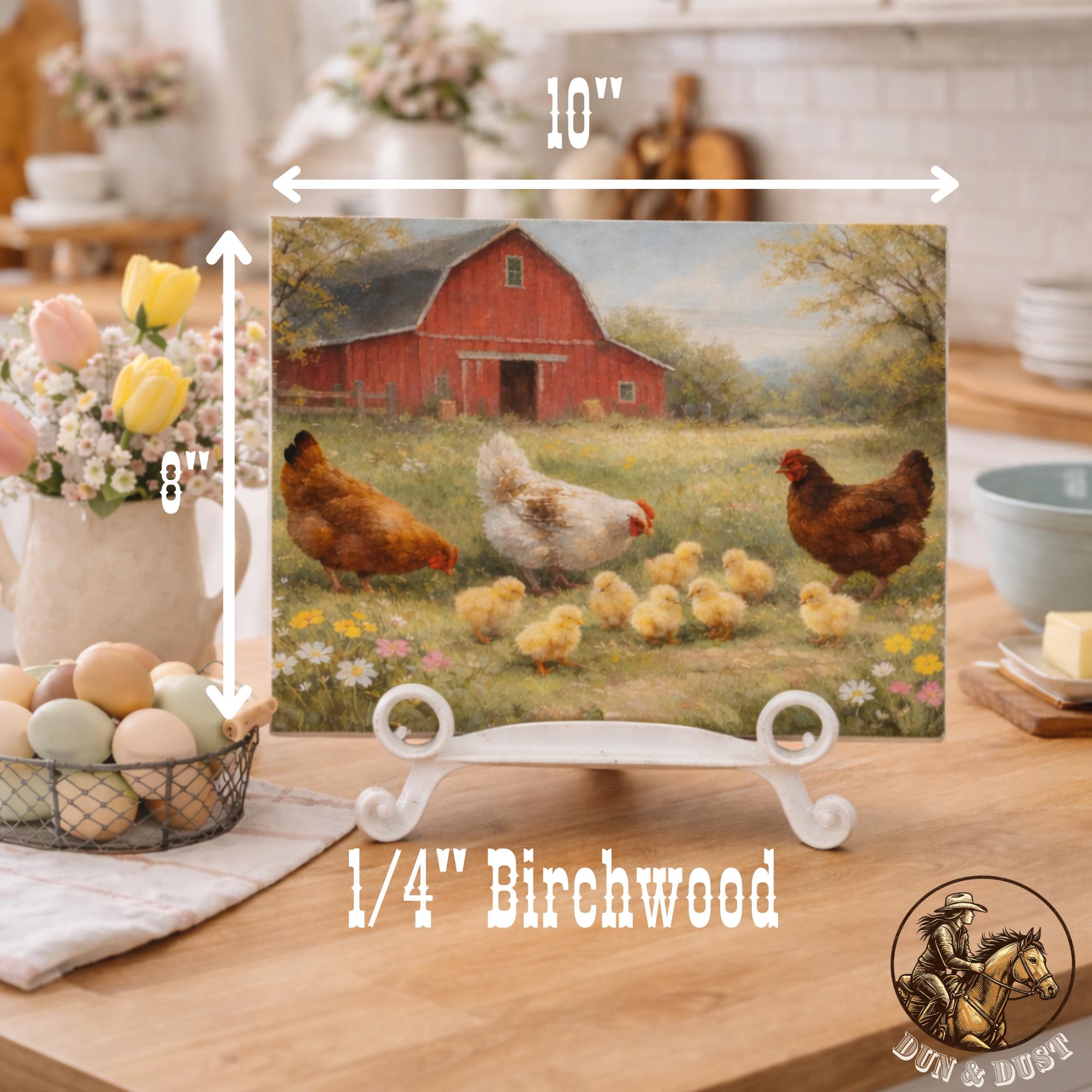 Spring Chicken Farm Art Print, Baby Chicks Painting, Farmhouse Kitchen ...