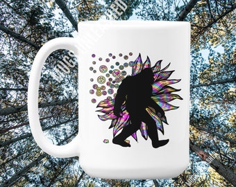 Bigfoot Mug, Flower and Peace Gift, Sasquatch Gift, Bigfoot Coffee Mug, Sasquatch Mug, Bigfoot Collector, Birthday Gift, Gift for Friend