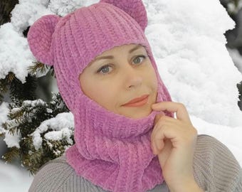 Bunny balaclava crochet pattern hat with ears
