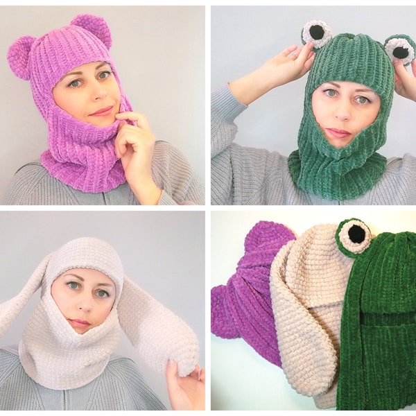 Bunny balaclava crochet pattern hat with ears