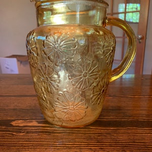 Vintage Anchor Hocking amber daisies pitcher