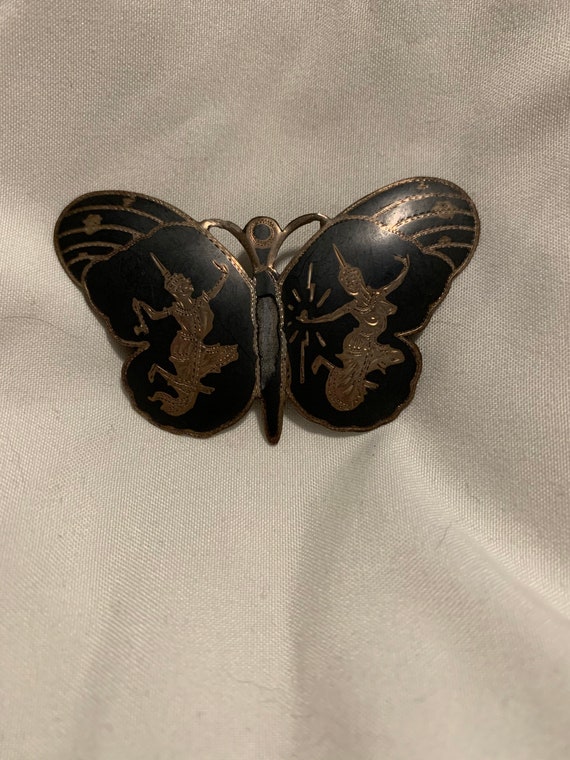 Butterfly Siam Sterling Niello brooch