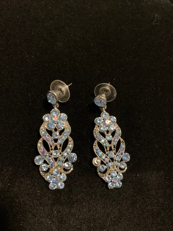 Vintage baby blue crystal chandelier earrings
