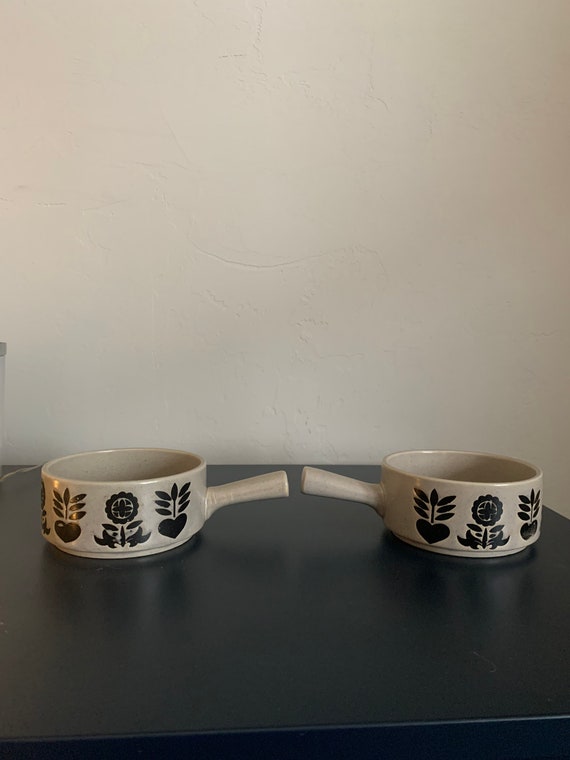 Vintage Action Japanische Steinzeug Suppenschüsseln mit Henkel