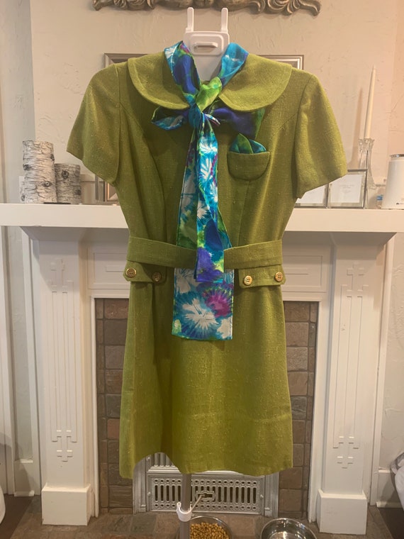 Lime green, handmade, vintage linen dress.