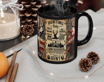Hunting mug, gifts for men, hunting gifts, gifts for hunters, deer coffee mug, 11oz Black Mug