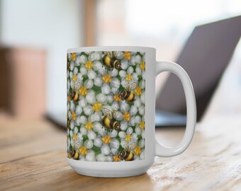Bee coffee mug, bee mug, gifts for bee lovers, bee kitchen decor, bee mugs, Ceramic Mug 15oz