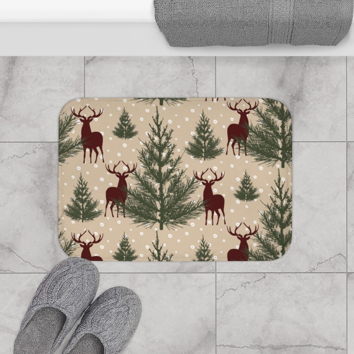Christmas Bath Mat Bathroom Decor Deer Bath Mat Rustic Bath Etsy
