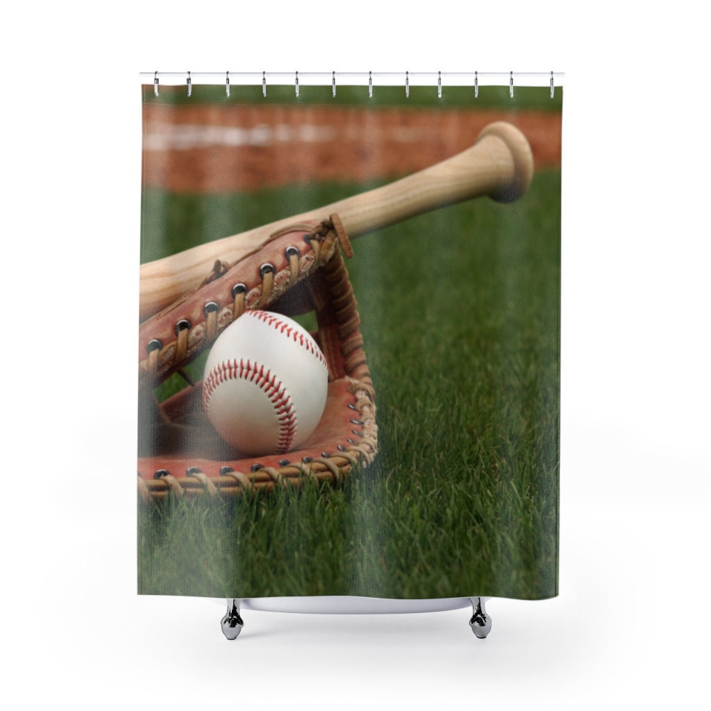 JAWO Baseball Shower Curtain for Bathroom, Grunge Baseball Glove Bat on  Wooden Men Boys Sports Theme…See more JAWO Baseball Shower Curtain for