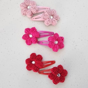 Puff Flower Hair Clips, Crochet Puff Flower, Hair Clip, Flowers for hair, Wedding Flowers, Wedding Hair decoration, Swarovski crystal flower