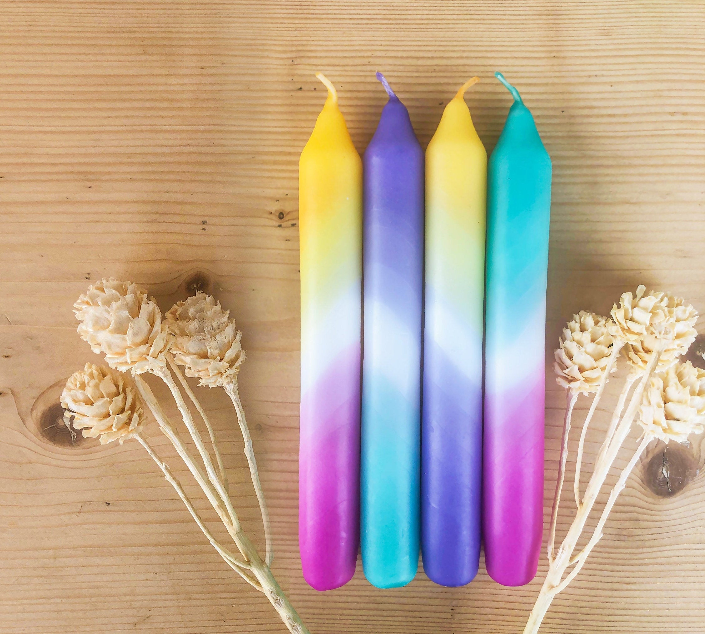 Set of 4 Dip Dye Candles Gradient Ombre Hand Dyed Spring Etsy