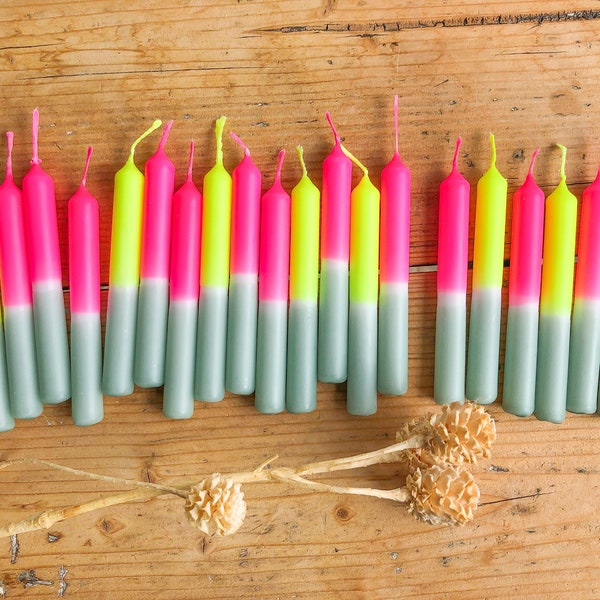 Bunte neon Dip Dye Mini Kerzen im Set, Geburtstagskerzen, Kerzen Geburtstagszug, handgefärbt